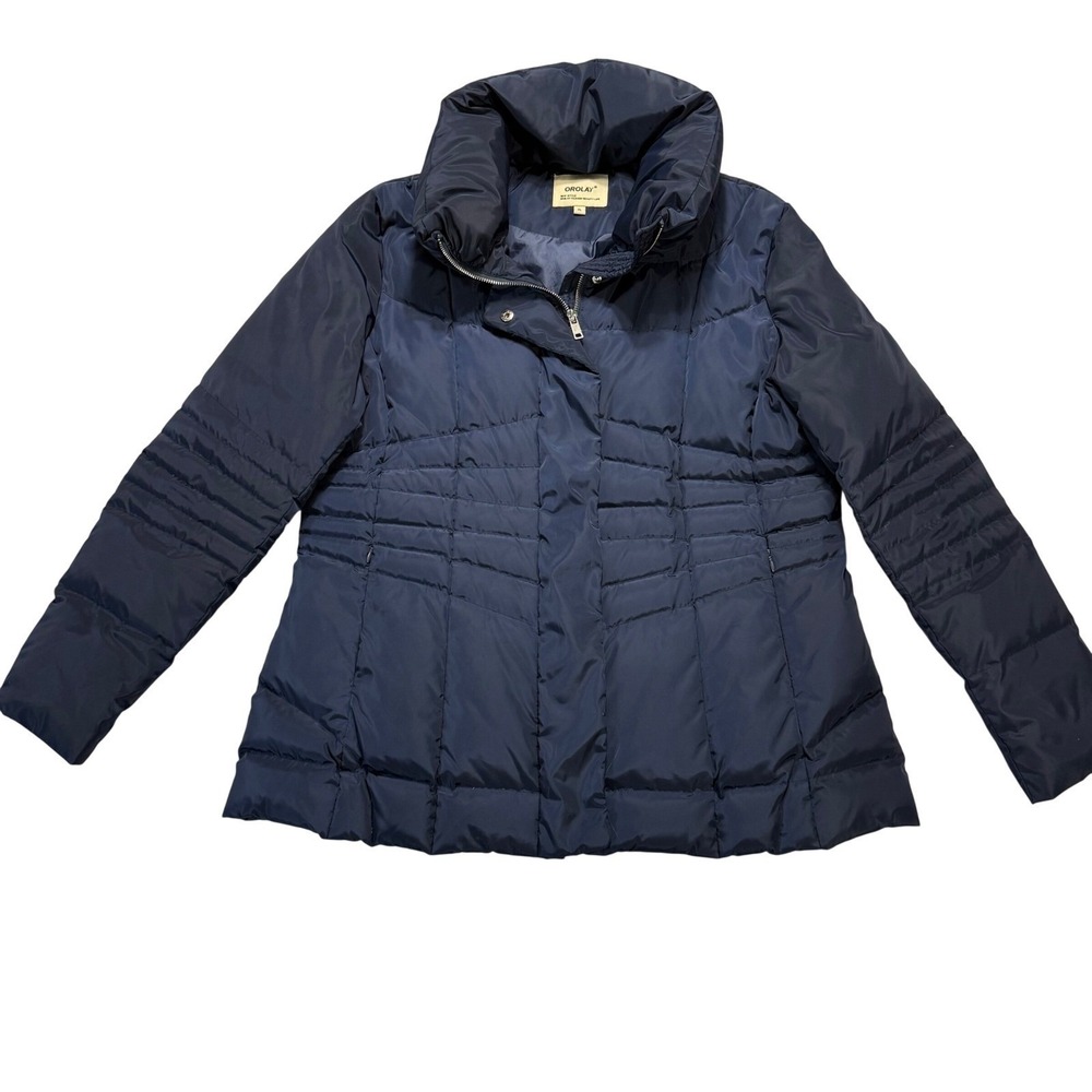 Orolay Navy Blue Quilted Down Puffer Jacket Funnel Neck XL Winter Snow Warm